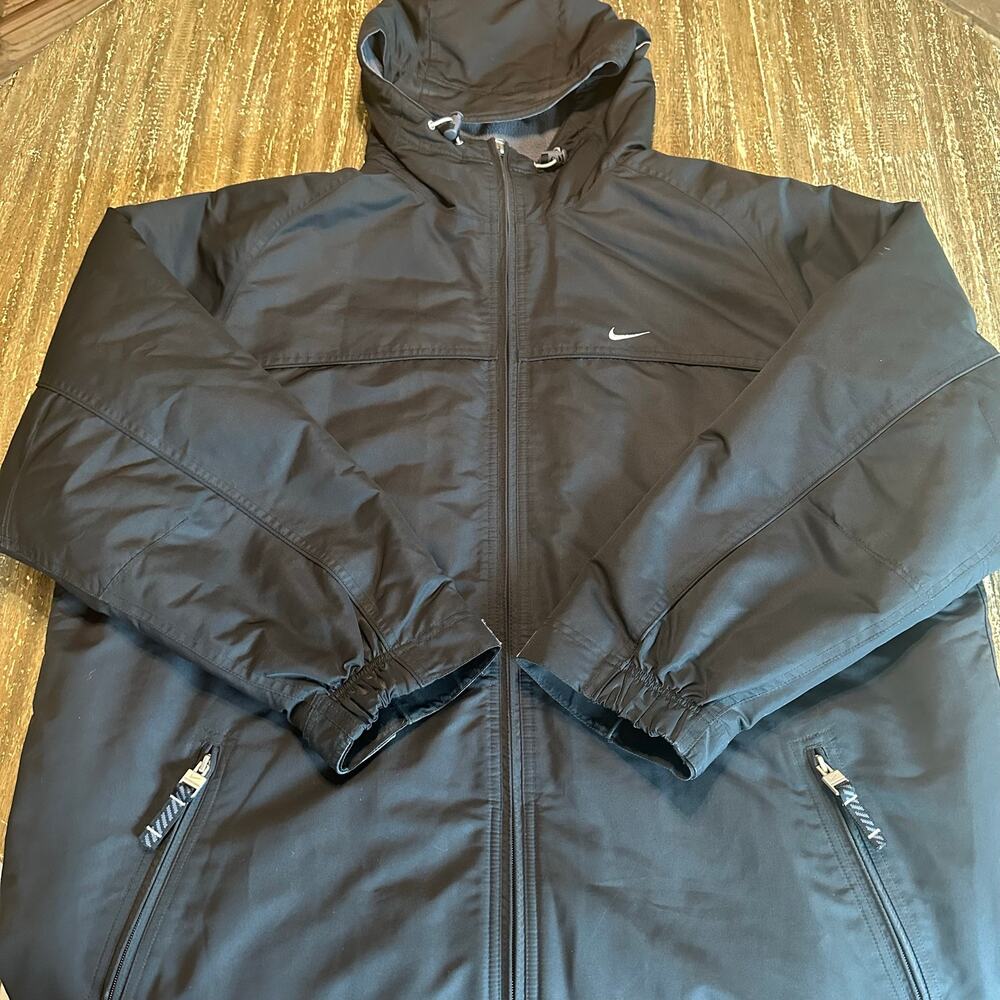 Vintage Nike Hooded Parka Fleece Lined Coat Full Zip Black Snow Mens Size XL Y2K